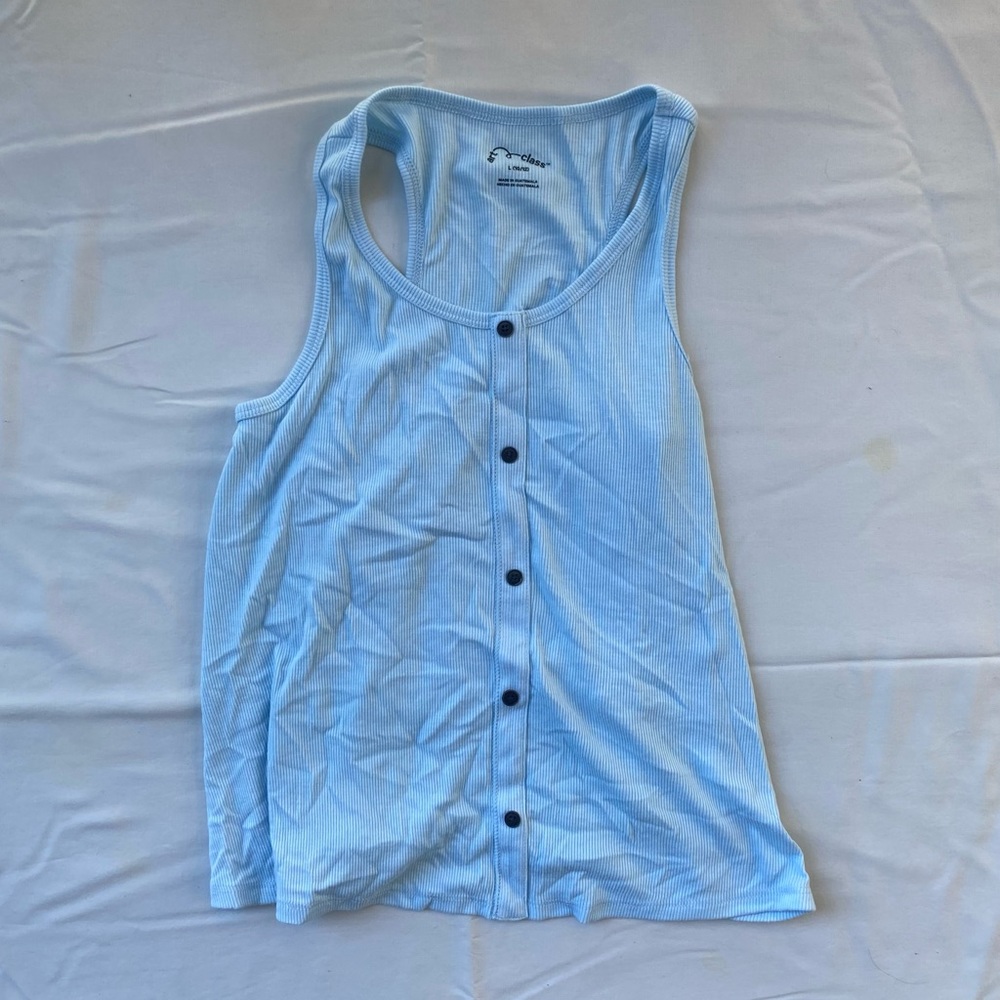 Girls Art Class Baby Blue Ribbed Button Flowy Tank